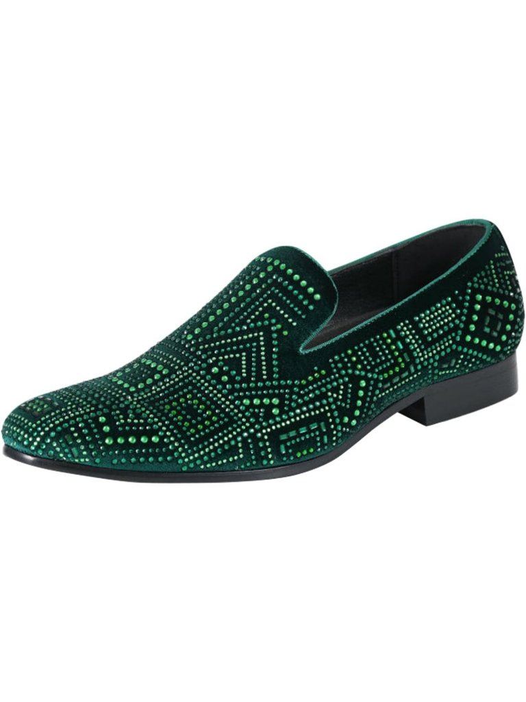 Amali Men's Green Enzo Velvet Tuxedo Loafers Slip On Formal Wedding Dress Shoes